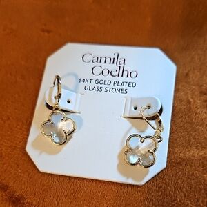 Camila Coelho Gold and White Clover Earrings